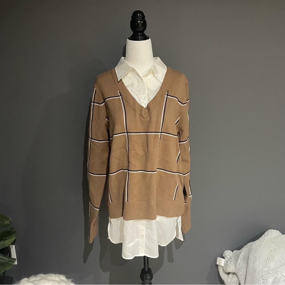 Jones & Co - Layered Sweater with Silk Button Button Down (1 piece)